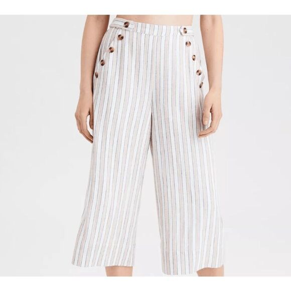 American Eagle Linen Blend High-Waisted Side Button Culottes Lined Size Medium - Picture 1 of 13